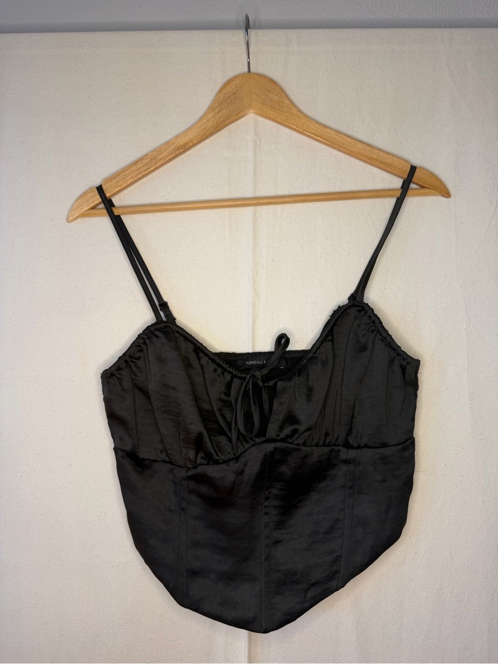 Kendall & Kylie Black Satin Tie-Front Camisole